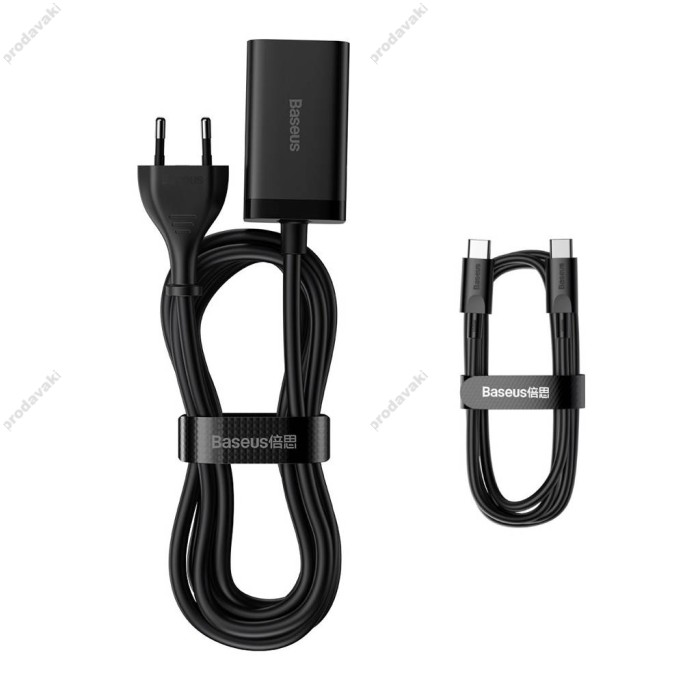 Мережевий зарядний пристрій Baseus GaN3 Pro Desktop Fast Charger 2C+2U 65W EU Cable Type-CtoType-C 100W 1m Black CCGP040101