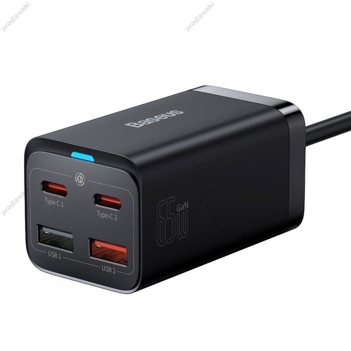 Мережевий зарядний пристрій Baseus GaN3 Pro Desktop Fast Charger 2C+2U 65W EU Cable Type-CtoType-C 100W 1m Black CCGP040101