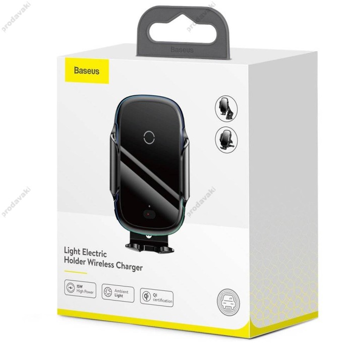 Автомобільний тримач із бездротовою зарядкою Baseus Light Electric Holder Wireless Charger Black WXHW03-01