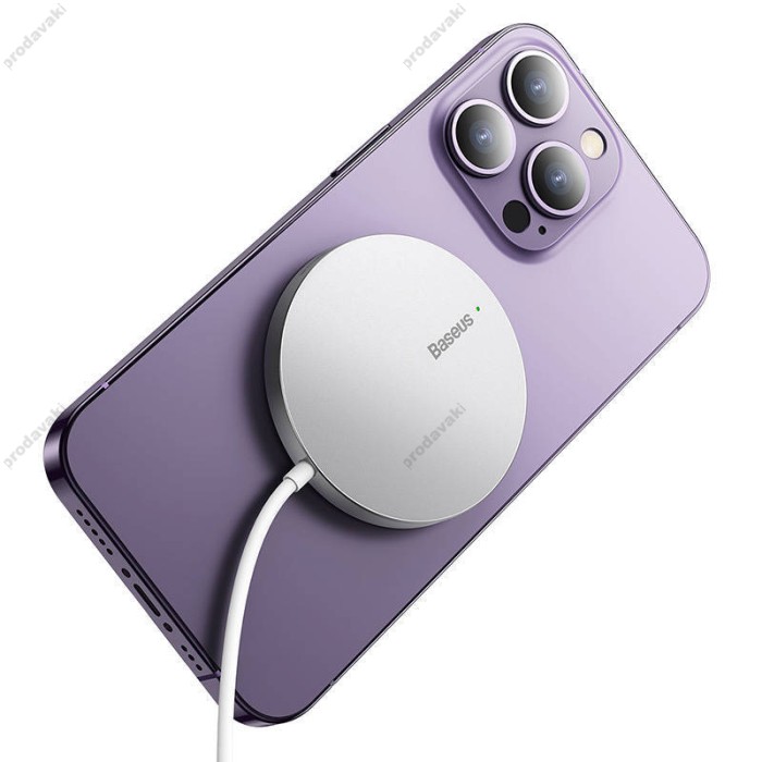 Бездротовий зарядний пристрій Baseus Simple Mini3 Magnetic Wireless Charger 15W Silver CCJJ040012