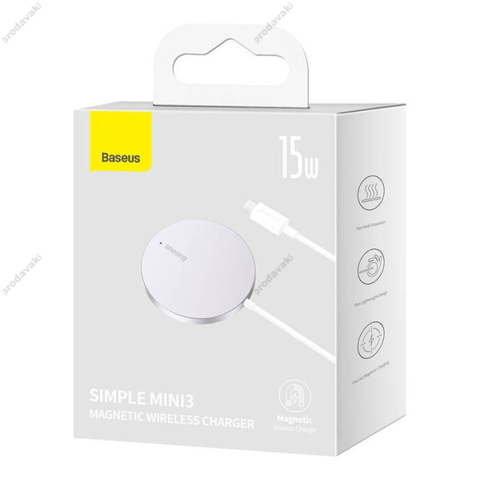 Бездротовий зарядний пристрій Baseus Simple Mini3 Magnetic Wireless Charger 15W Silver CCJJ040012