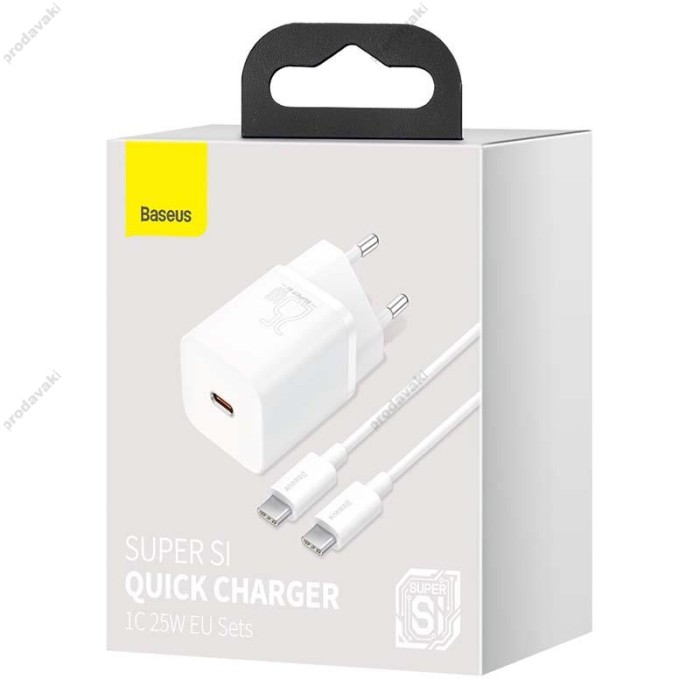 Мережевий зарядний пристрій Baseus Super Si Quick Charger Cable Type-C to Type-C 25W White TZCCSUP-L02