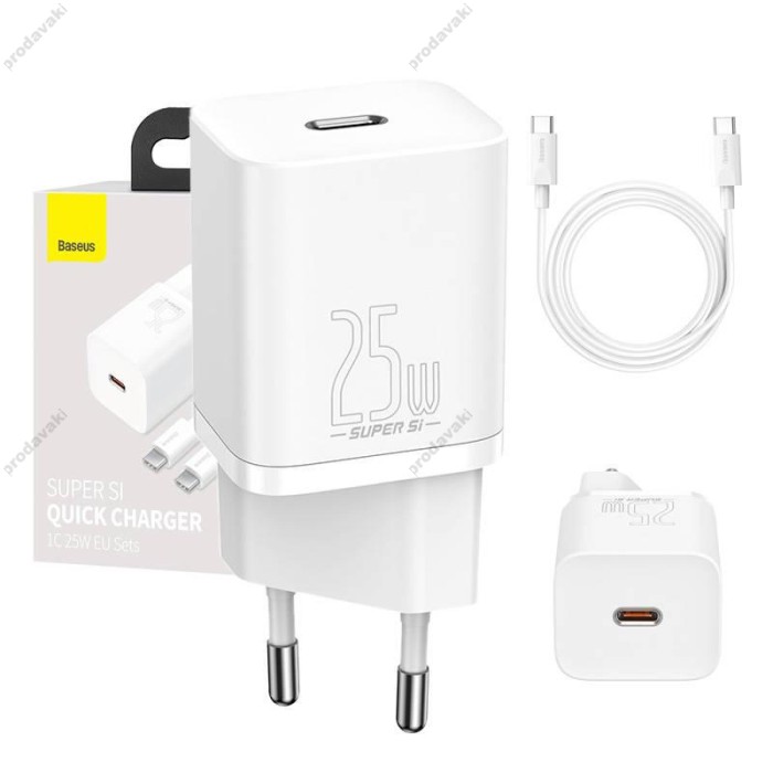 Мережевий зарядний пристрій Baseus Super Si Quick Charger Cable Type-C to Type-C 25W White TZCCSUP-L02