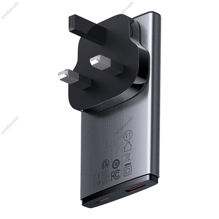 Мережевий зарядний пристрій Baseus GaN5 Pro Ultra-Slim Fast Charger C+U Type-C cable 65W Grey CCGP150113
