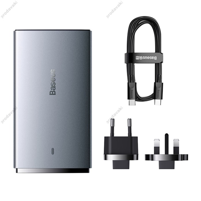 Мережевий зарядний пристрій Baseus GaN5 Pro Ultra-Slim Fast Charger C+U Type-C cable 65W Grey CCGP150113