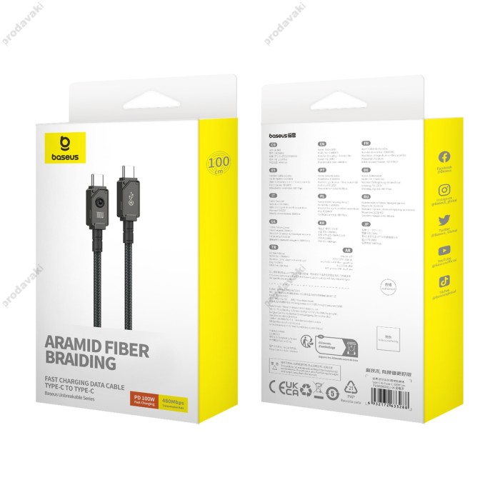 Кабель Baseus Unbreakable Series Fast Charging Type-C to Type-C 100W 5A 1m Black P10355800111-00