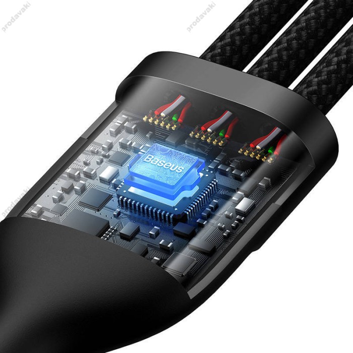 PD кабель Baseus Flash Series Ⅱ One-for-three USB to M+L+C 100W 1.2m Black CASS030001