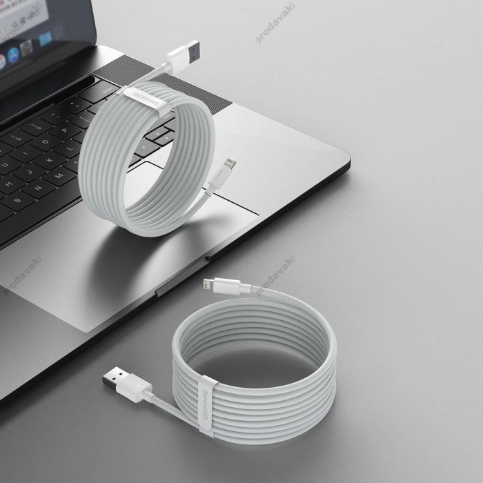 USB Кабель Baseus Simple Wisdom Data Cable Kit USB to Lightning 2.4A (2ШТ / Set) 1.5m White TZCALZJ-02