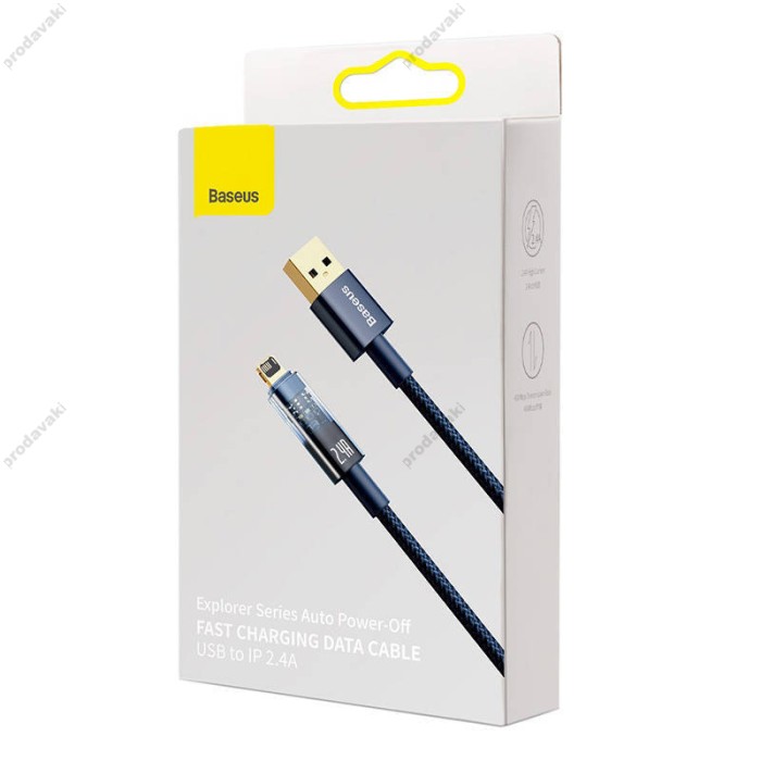 USB кабель Baseus Explorer Series Auto Power-Off USB to Lightning 2.4A 1m Blue CATS000403