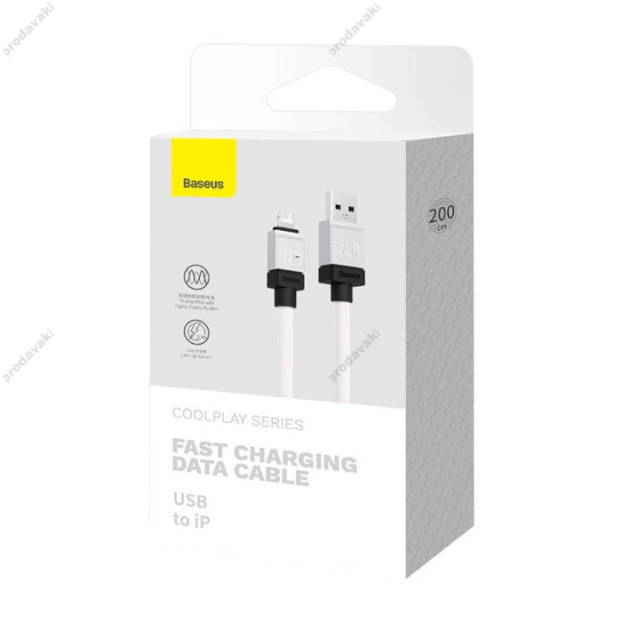 USB кабель Baseus CoolPlay Series Fast Charging Cable USB to Lightning 2.4A 2m White CAKW000502