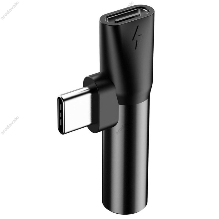 Аудіоадаптер перехідник BASEUS L41 Type-C Male to Type-C/AUX(3,5) Female Black CATL41-01 Чорний