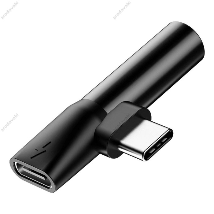 Аудіоадаптер перехідник BASEUS L41 Type-C Male to Type-C/AUX(3,5) Female Black CATL41-01 Чорний