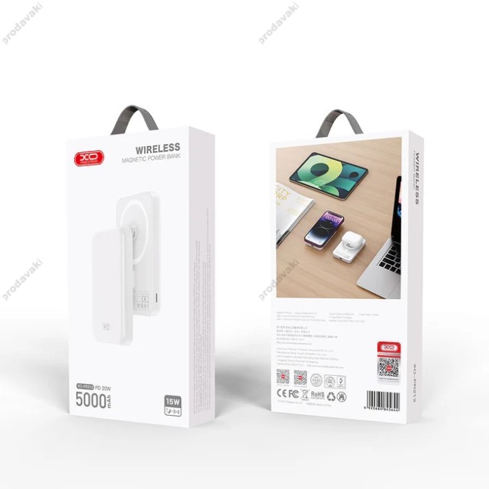 Повербанк портативний акумулятор Power bank XO PR212 MagSafe магнітний 15W 5000 mAh White