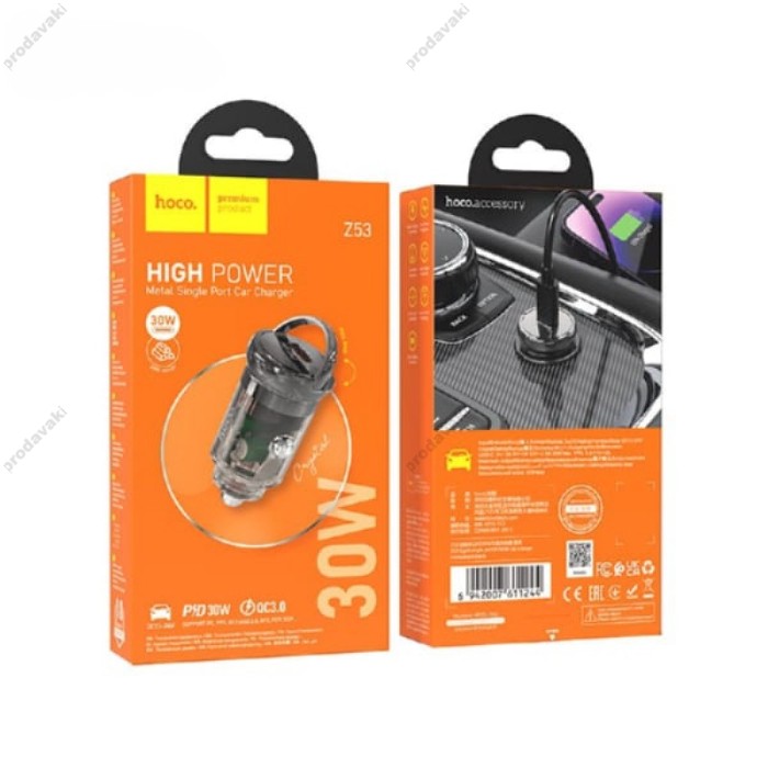 Автомобільний зарядний пристрій HOCO Z53 Sight single port PD30W Transparent Black