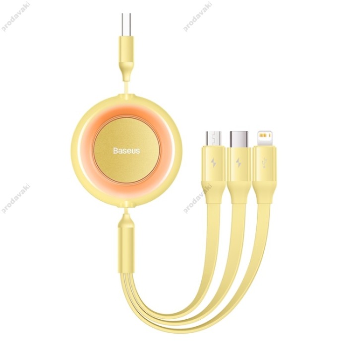 Кабель USB PD Baseus Bright Mirror 2 Series 3-in-1 USB to M+L+C 3.5A 1.1m Yellow CAMJ010011