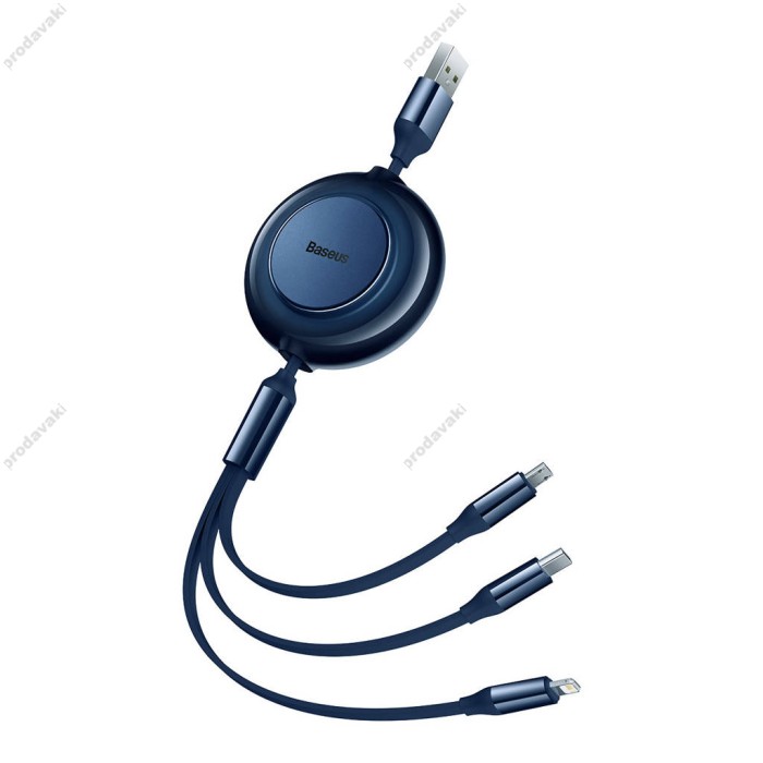 Кабель USB PD Baseus Bright Mirror 2 Series 3-in-1 USB to M+L+C 3.5A 1.1m Blue CAMJ010003