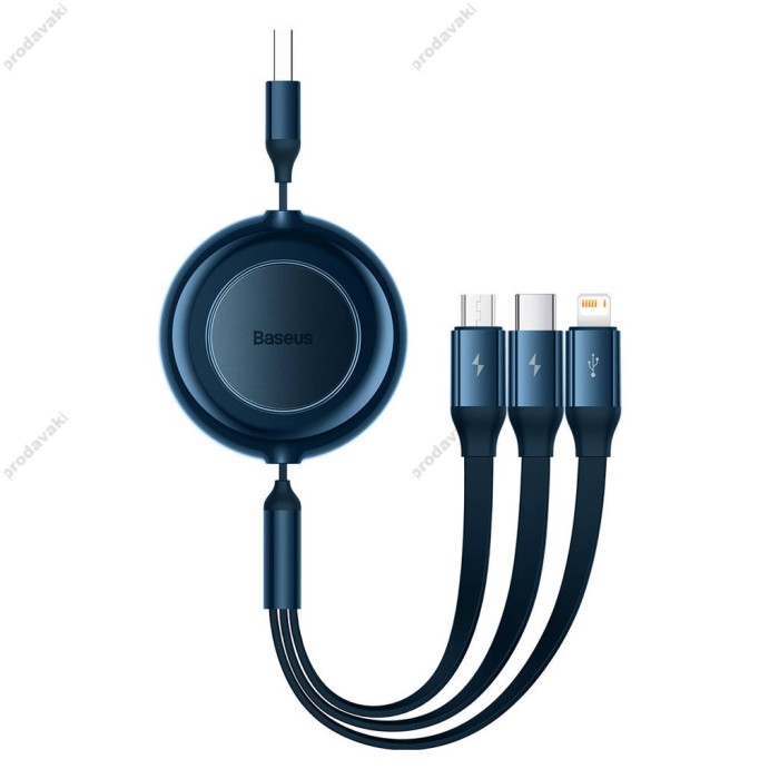 Кабель USB PD Baseus Bright Mirror 2 Series 3-in-1 USB to M+L+C 3.5A 1.1m Blue CAMJ010003