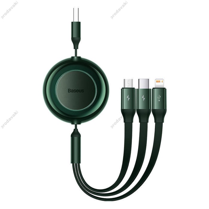 Кабель USB PD Baseus Bright Mirror 2 Series 3-in-1 USB to M+L+C 3.5A 1.1m Green CAMJ010006