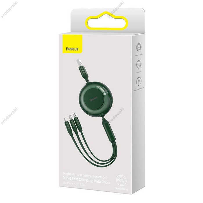 Кабель USB PD Baseus Bright Mirror 2 Series 3-in-1 USB to M+L+C 3.5A 1.1m Green CAMJ010006