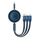 Кабель USB PD кабель Baseus Bright Mirror 2 Series Retractable 3-in-1 Type-C to M+L+C 100W 1.1m Blue CAMJ010203