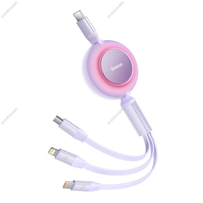 Кабель USB PD кабель Baseus Bright Mirror 2 Series Retractable 3-in-1 Type-C to M+L+C 100W 1.1m Purp CAMJ010205