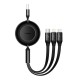 Кабель USB PD Baseus Bright Mirror 2 Series Retractable 3-in-1 USB to M+L+C 66W 1.1m Black CAMJ010101