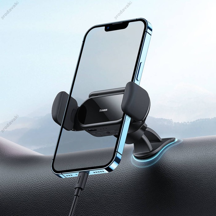 Автомобільний тримач із бездротовою зарядкою Baseus Steel Cannon pro Solar Electric Car Mount Black SUGP010001
