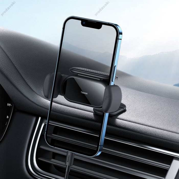 Автомобільний тримач із бездротовою зарядкою Baseus Steel Cannon pro Solar Electric Car Mount Black SUGP010001