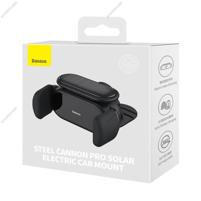 Автомобільний тримач із бездротовою зарядкою Baseus Steel Cannon pro Solar Electric Car Mount Black SUGP010001