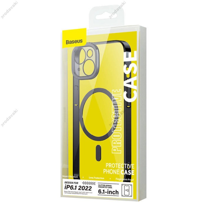 Чохол Baseus Glitter Series Magnetic Case + Скло для Apple iPhone 14 (ARMC010001) Black