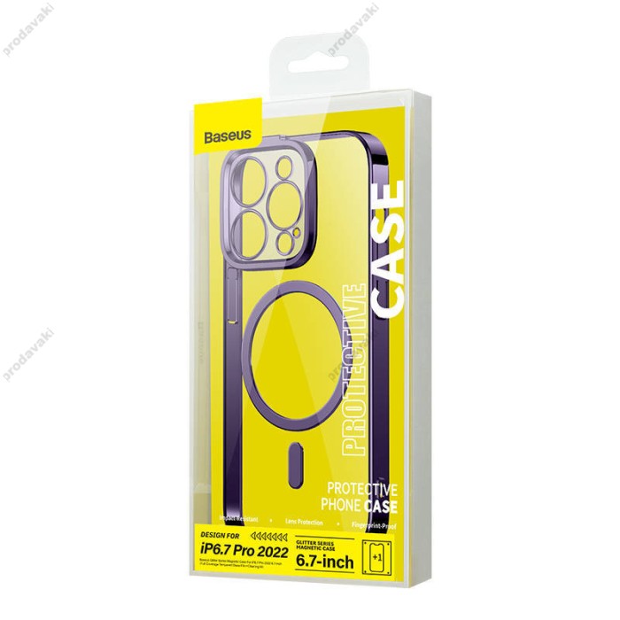 Чохол Baseus Glitter Series Magnetic Case + Скло для Apple iPhone 14 Pro (ARMC010805) Purple 