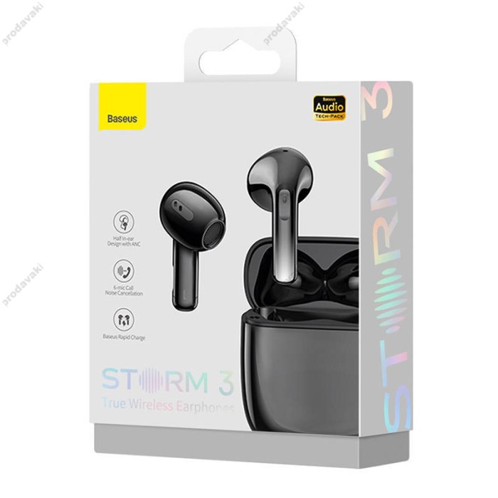 Бездротові Bluetooth навушники Baseus Storm 3 True Wireless Earphones BT 5.2 Black NGTW140101
