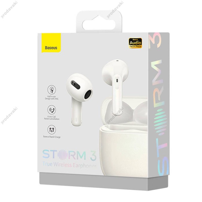 Бездротові Bluetooth навушники Baseus Storm 3 True Wireless Earphones BT 5.2 White NGTW140102