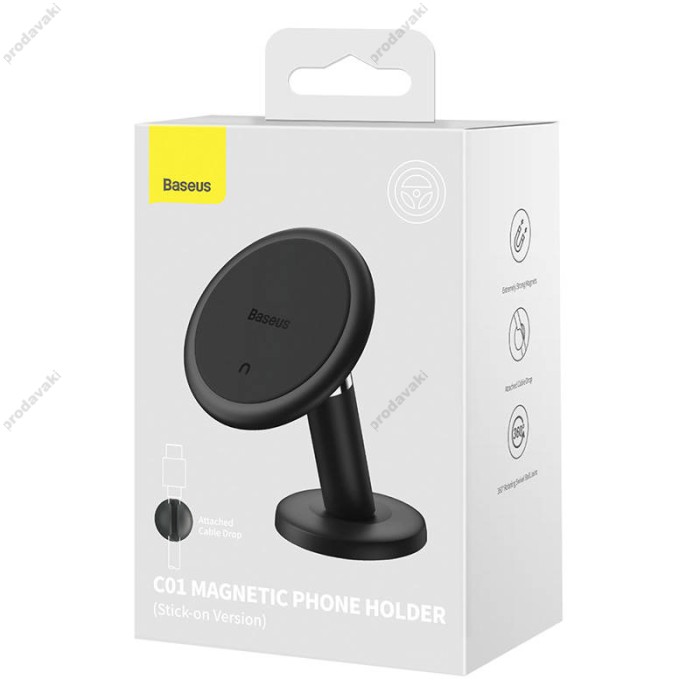 Автомобільний тримач Baseus C01 Magnetic Phone Holder (Stick-on Version) Black SUCC000001 (C40140803113-00)