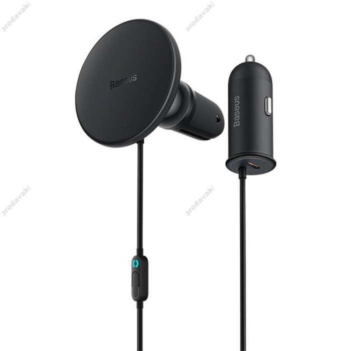 Автомобільний тримач із бездротовою зарядкою Baseus CW01 Magnetic Wireless Charging 15W (+АЗУ Type-c 25W) Black SUCX040101