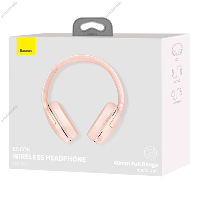 Бездротові навушники Bluetooth BASEUS D02 Pro Encok Wireless headphone BT5.0, AUX Pink (NGTD010304)