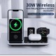 Бездротова зарядка стенд 4 IN1 AUTOMATIC (iPhone, iWatch, AirPods, Clock) 15W FAST Silver-black