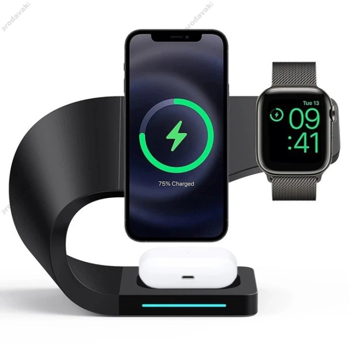 Бездротова зарядка стенд smart 3in1 fast 15w (phone+apple watch+airpods)