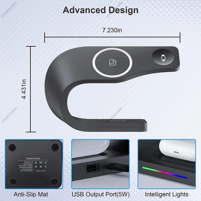 Бездротова зарядка стенд smart 3in1 fast 15w (phone+apple watch+airpods)
