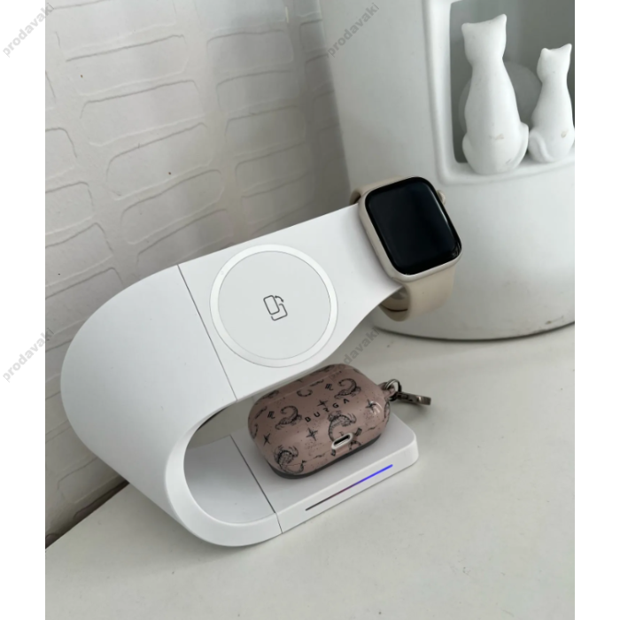 Бездротова зарядка стенд smart 3in1 L178  fast 15w (phone+apple watch+airpods) White