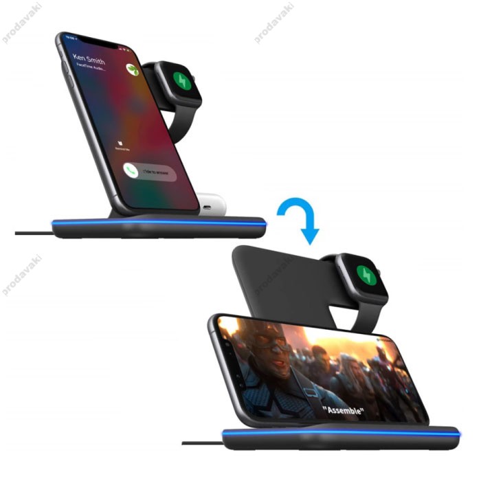 Бездротова зарядка стенд smart 3in1 NEW All WIRELESS fast 15w (phone+apple watch+airpods) Black