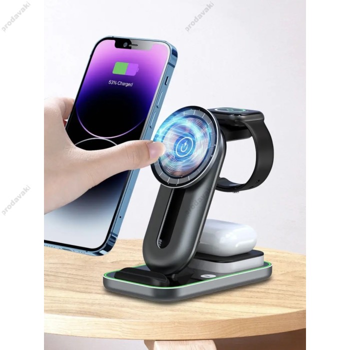 Бездротова зарядка Smart 3 IN1 A8 MAGSAFE (iPhone, iWatch, AirPods) 15W FAST Black