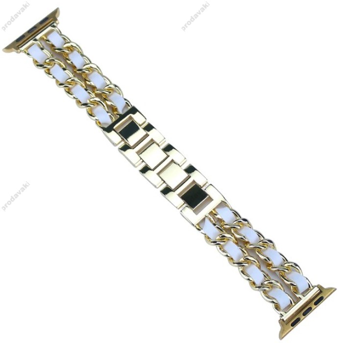 Ремінець Chanel Leather для Apple Watch 42mm / 44mm / 45mm Gold / White