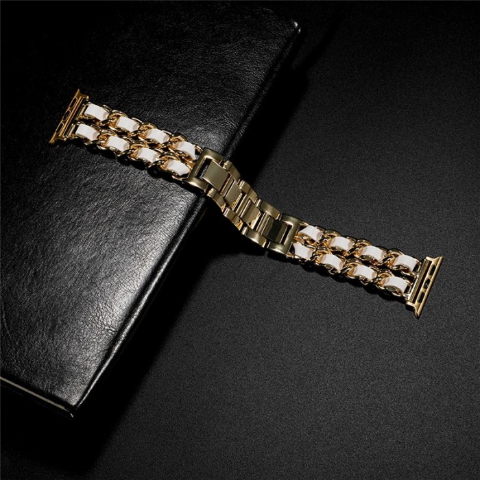 Ремінець Chanel Leather для Apple Watch 42mm / 44mm / 45mm Gold / White