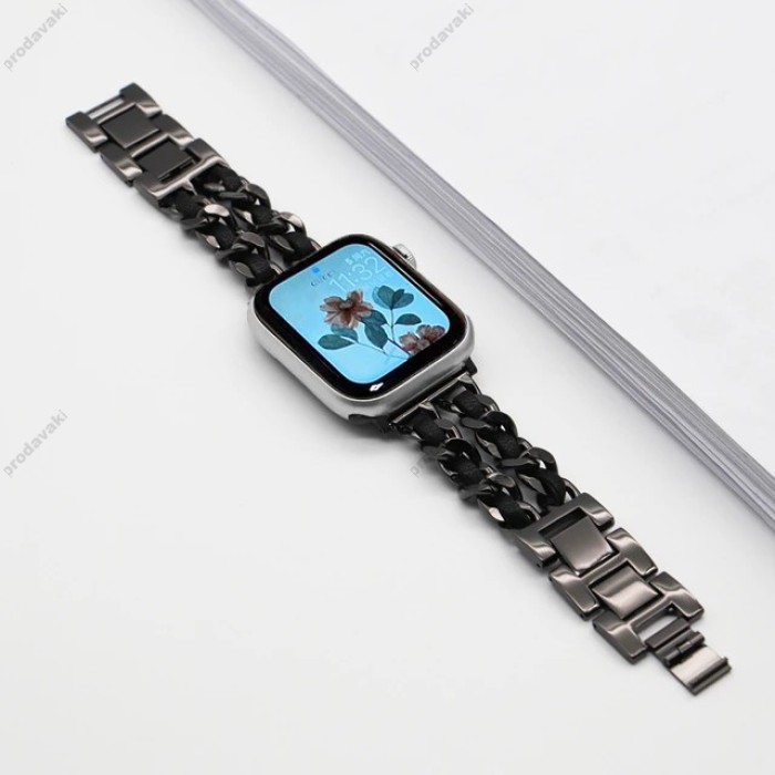 Ремінець Chanel Leather для Apple Watch 42mm / 44mm / 45mm Black / Black