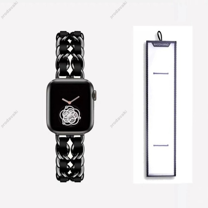 Ремінець Chanel Leather для Apple Watch 42mm / 44mm / 45mm Black / Black