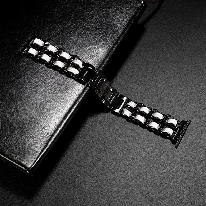 Ремінець Chanel Leather для Apple Watch 42mm / 44mm / 45mm Black / White