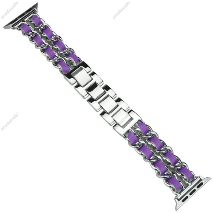 Ремінець Chanel Leather для Apple Watch 42mm / 44mm / 45mm Silver / purple