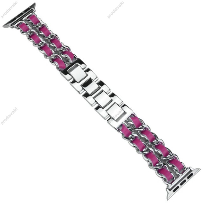 Ремінець Chanel Leather для Apple Watch 42mm / 44mm / 45mm Silver / Rose Red