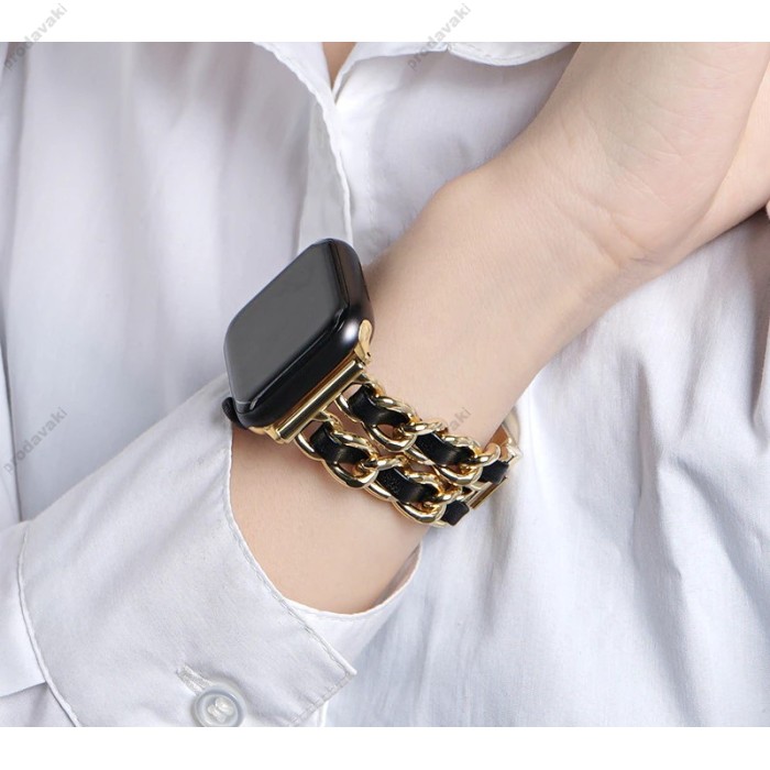 Ремінець Chanel Leather для Apple Watch 38mm / 40mm / 41mm Silver / Black